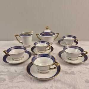 Richard Ginori "Castello" 11353 Cobalt & Gold Demitasse Set - 12 Pieces - Italy